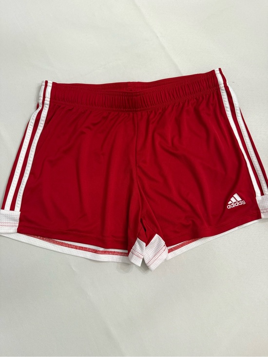 adidas Pants - adidas Red Women's Athletic Shorts with White Trim and Stripes